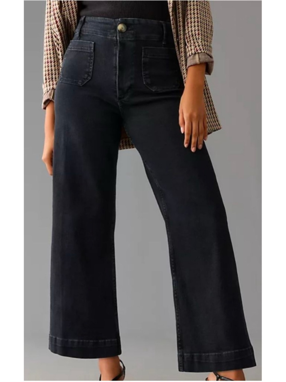 New Anthropologie Maeve Colette Crop High-Rise Wide-Leg Jeans dark wash